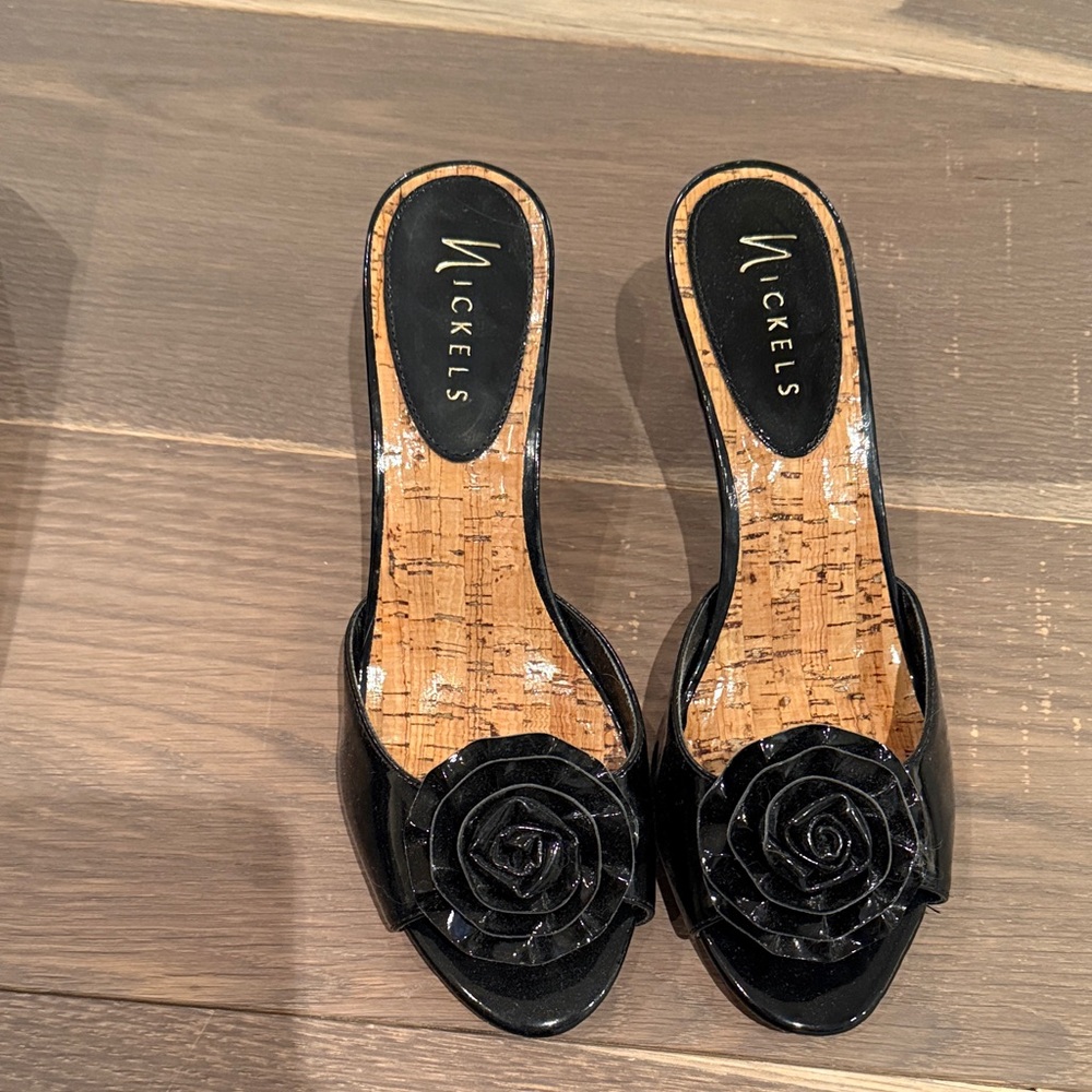 Nickels Black Floral Mules